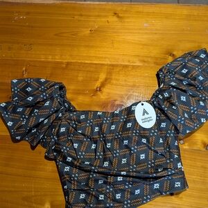 AUTUMN ADEIGBO Black and Brown Patterned Women's Top SZ 12